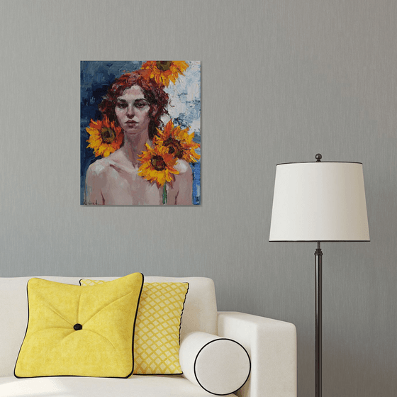 Girl with Sunflowers Portrait