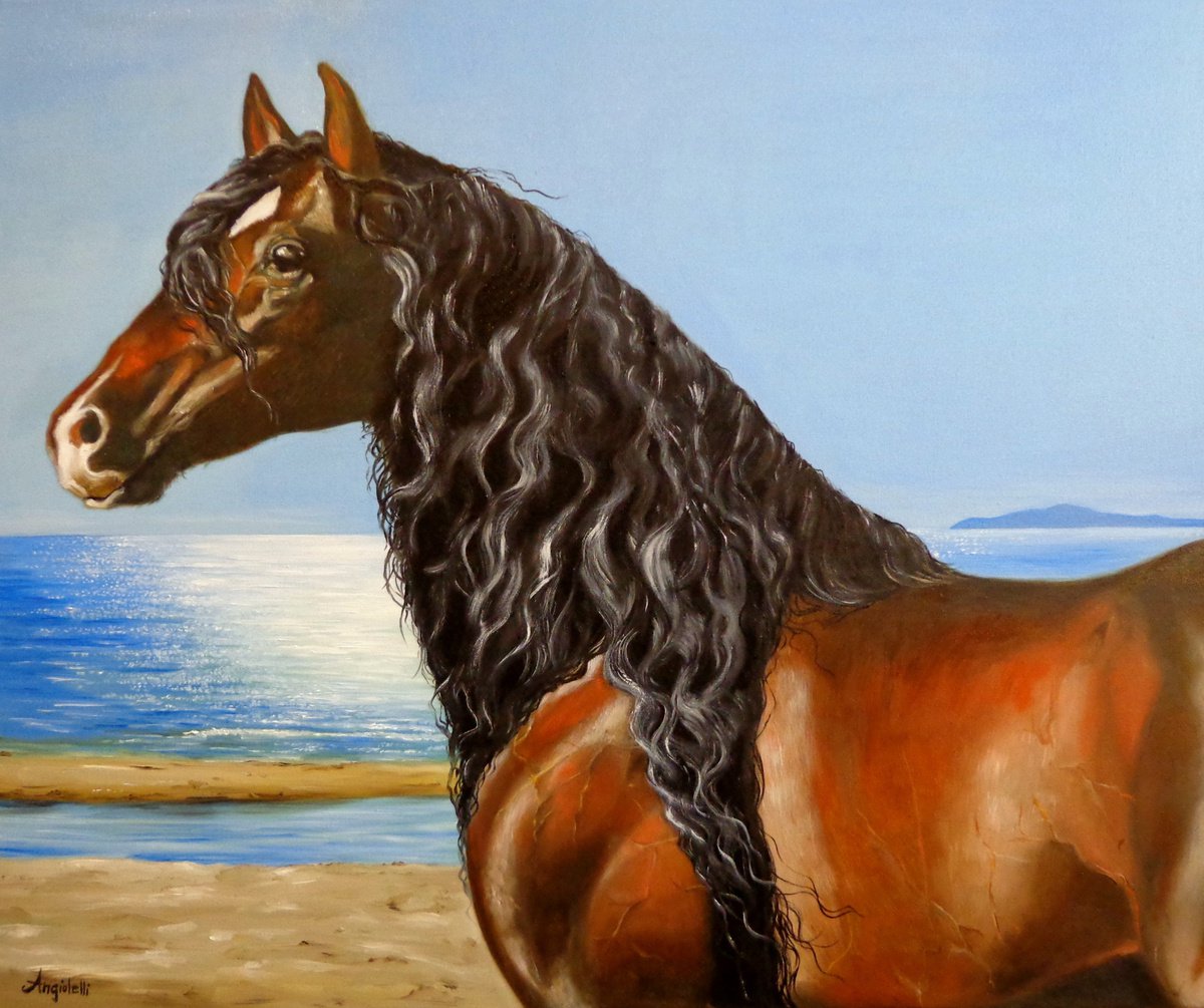 Photorealistic Animal Oil Painting By Anna Rita Angiolelli, 24 X 20, Beautiful Horse, Original Artwork