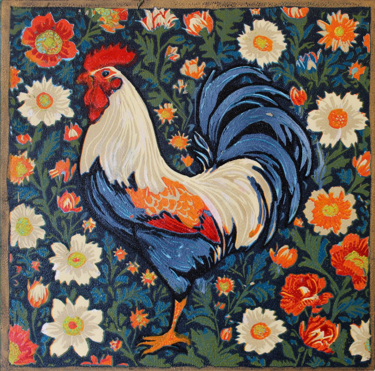 Graphic Linocut , Rooster By Jennie Smallenbroek, 16 X 16, Artwork For Sale On Artfinder