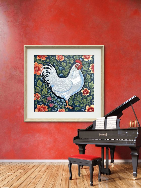 Hen – reduction linocut print