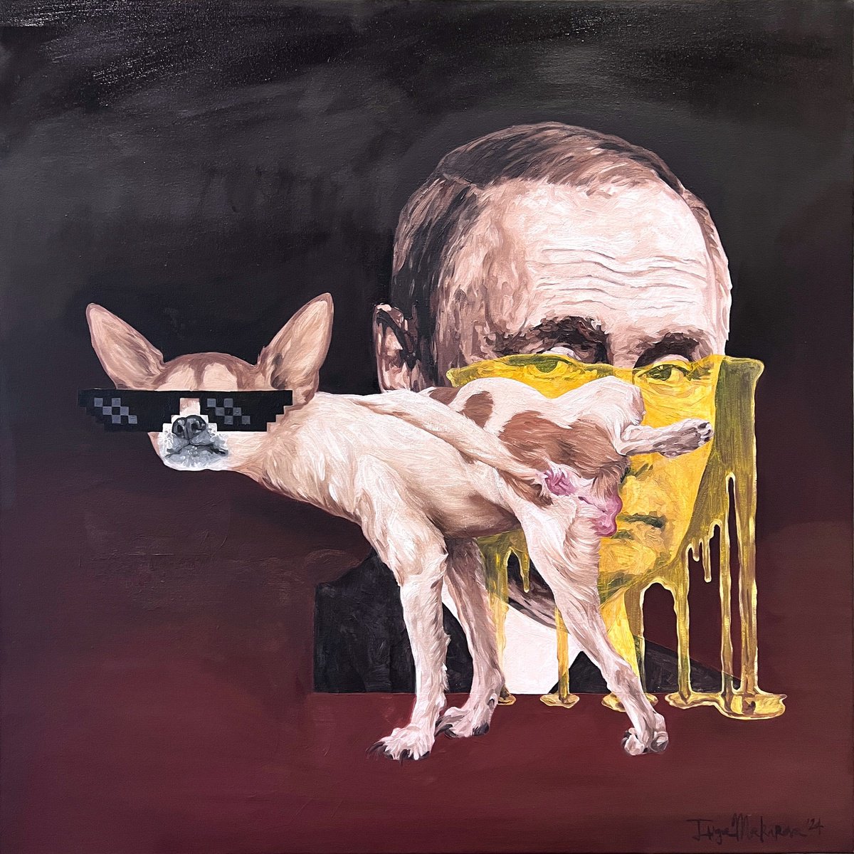 Surrealistic Portrait Oil Painting By Inga Makarova, 31 X 31, Dictator, Original Artwork