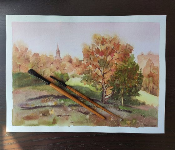 Ukrainian watercolor. Autumn landscape