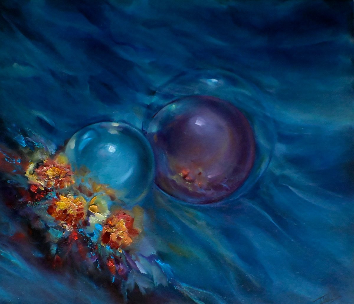 Illustrative Still Life Oil Painting By Isabel Tapias, 28 X 24, Full Moon, Original Artwork