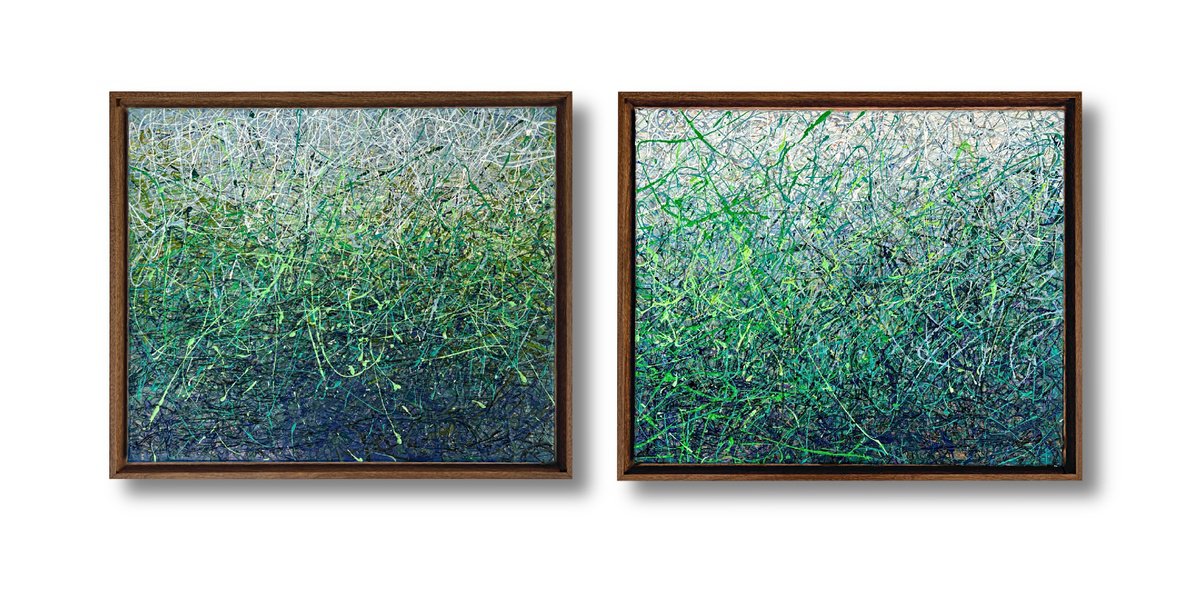 Impressionistic Landscape Acrylic Painting By Nadiia Antoniuk, 41 X 21", Emerald Breath - Framed, Original Artwork