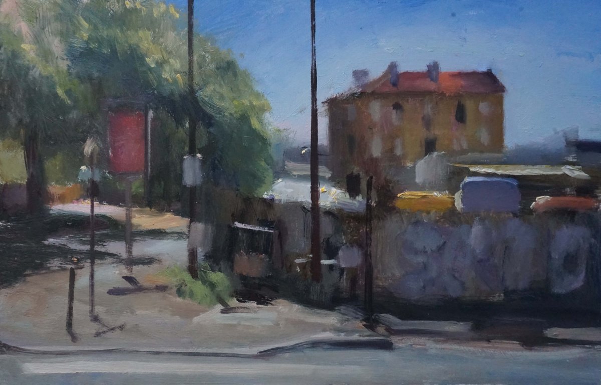 Impressionistic Cityscapes Oil Painting By Manuel Leonardi, 18 X 12", The Quay At Vitry, Original Artwork