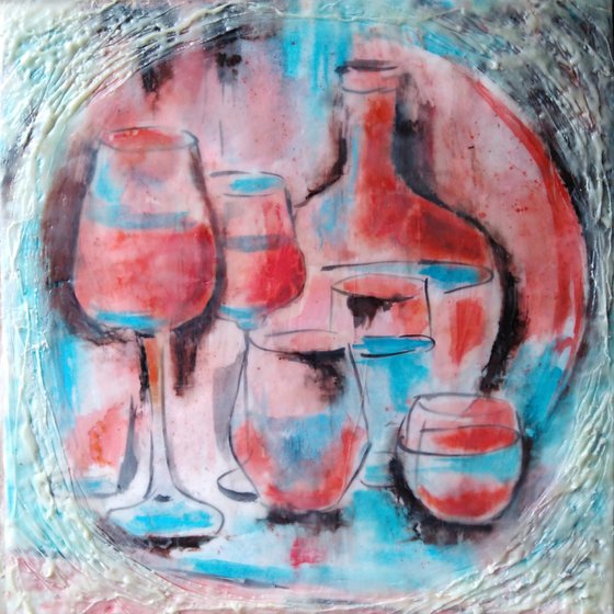 Red and turquoise still life
