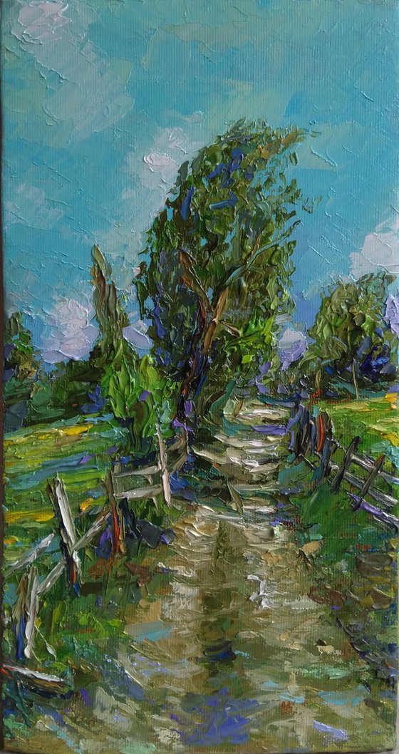Green way (18x35cm, oil painting, impressionistic)