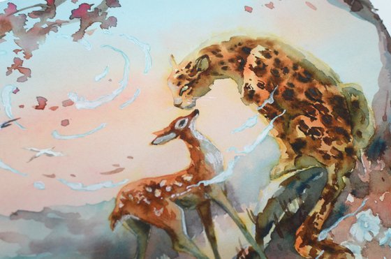 Leopard and deer