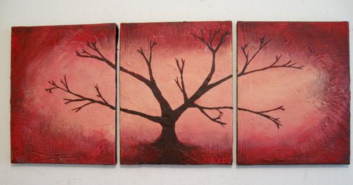 The Red Wood" 3 panel wall abstract canvas by Stuart Wright