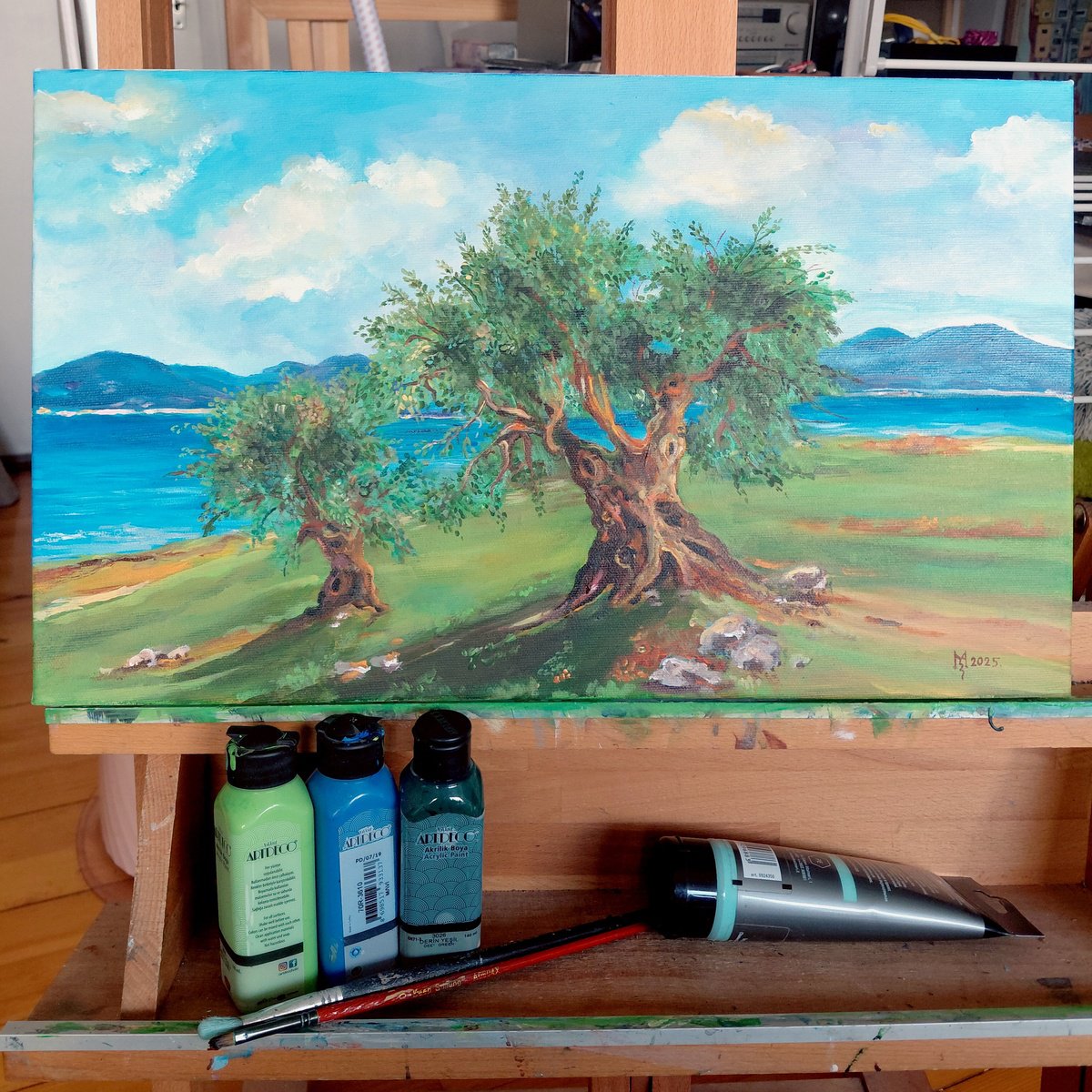 Impressionistic Landscape Acrylic Painting By Zoran Mihajlovic Muza, 20 X 12", Roots Of Time, Original Artwork