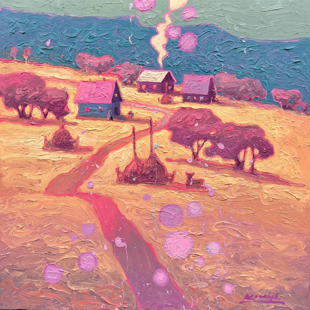 Impressionistic Landscape Oil Painting By Andrii Kovalyk, 18 X 18, A Warm Autumn Day, Original Artwork