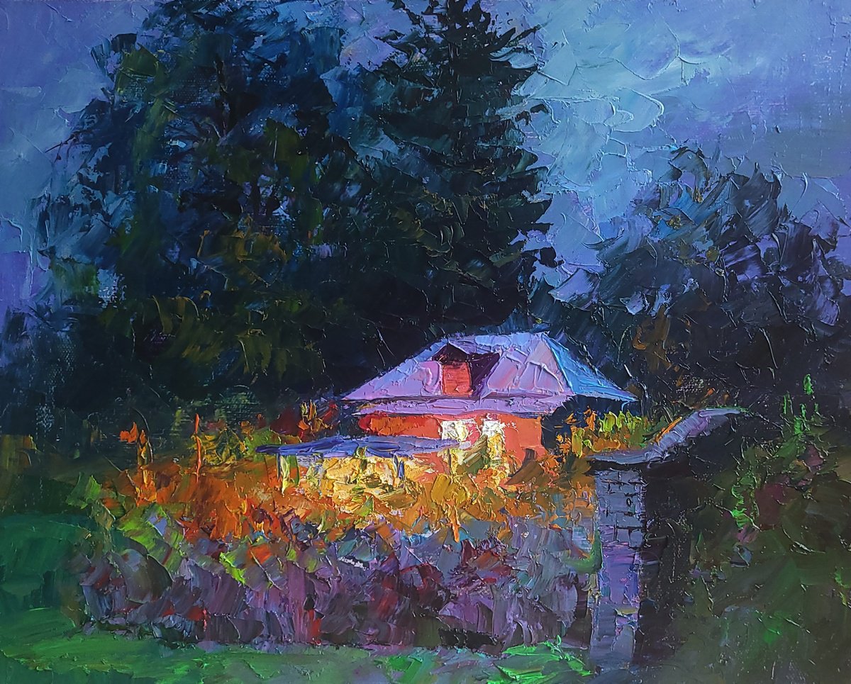 Impressionistic Landscape Oil Painting By Boris Serdyuk, 20 X 16, Evening, Original Artwork