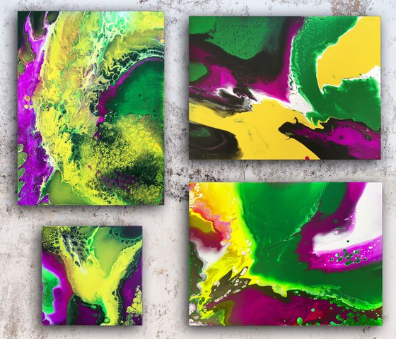 "Beautiful Invasion" - FREE USA SHIPPING - Original Quadriptych, Abstract PMS Acrylic Paintings Series - 42" x 36"