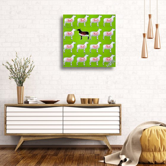 The Black Sheep - Green 61cm x 61cm
