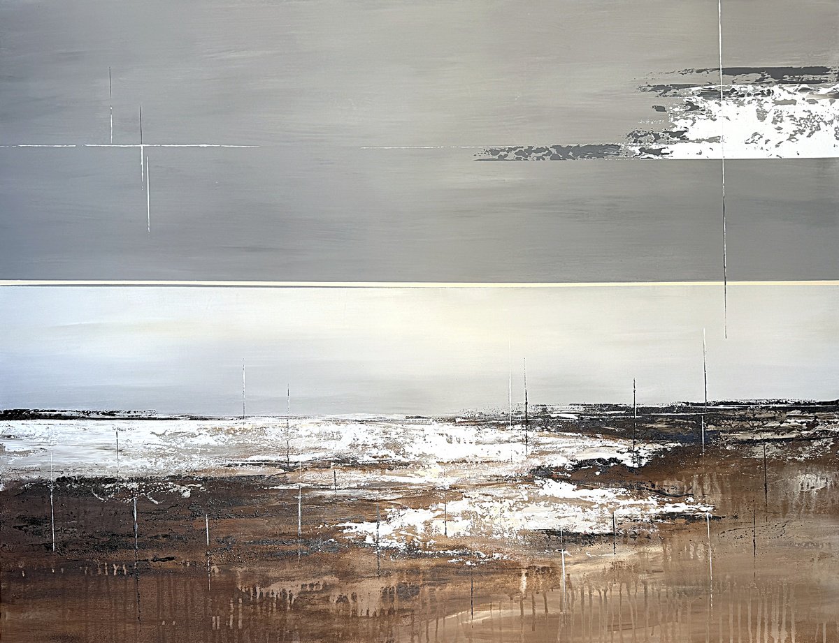 Organic Landscape Acrylic Painting By Tatiana Malinovscaia, 47 X 35", Traces Of Dawn Landscape, Original Artwork