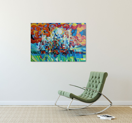 Sunny morning (100x70cm, cubism, oil painting)