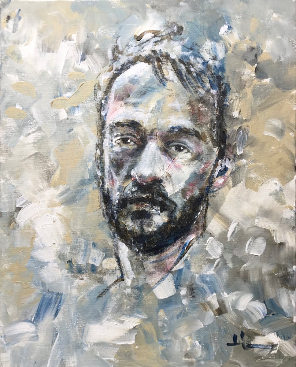 Expressive Portrait Acrylic Painting By Dominique Deve, 16 X 20, Pierre, Original Artwork