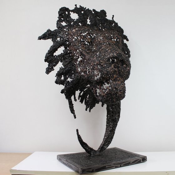 Head of Lion - animal sculpture head lion steel bronze