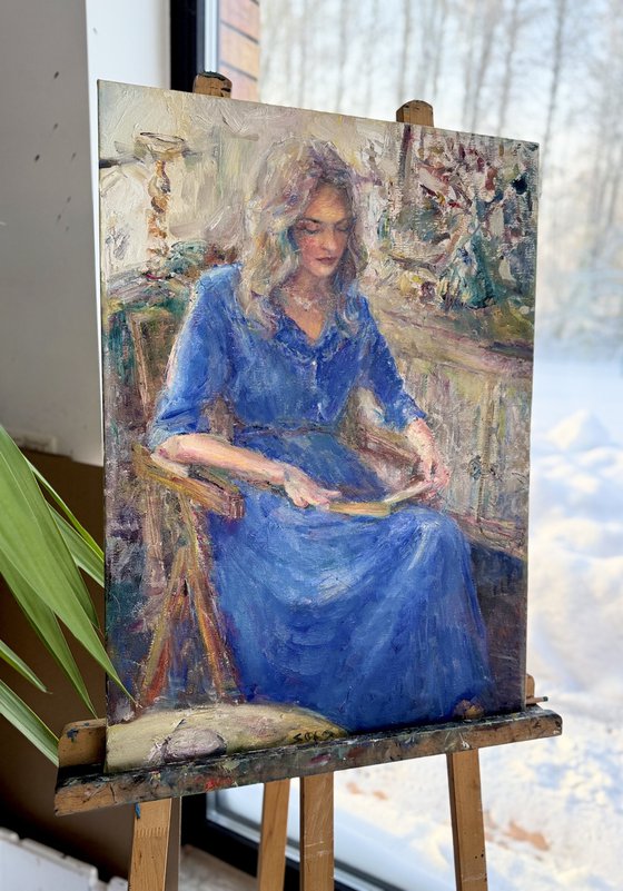 Woman in a blue dress