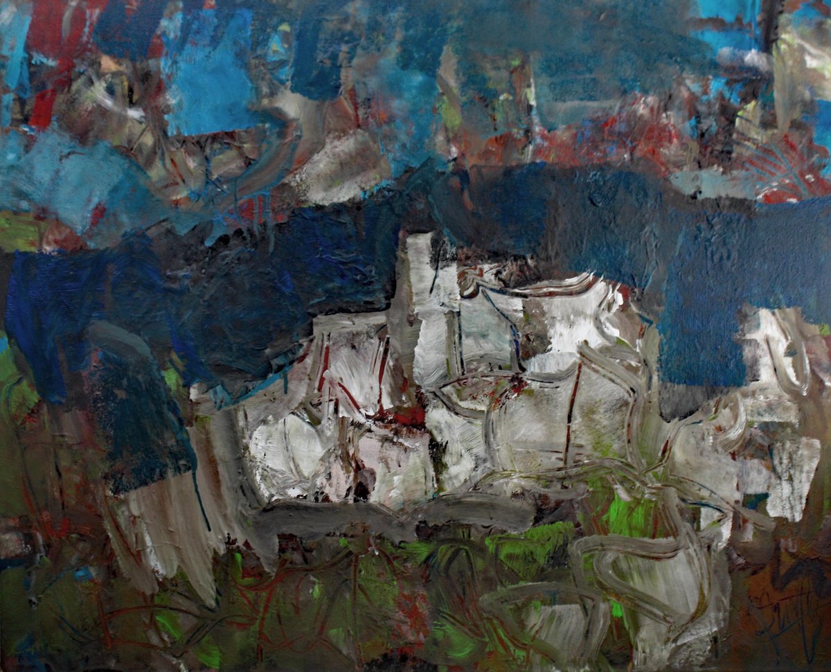 Landscape Acrylic Painting By Jacques Donneaud, 39 X 31, Comme Un Village Perche, Original Artwork