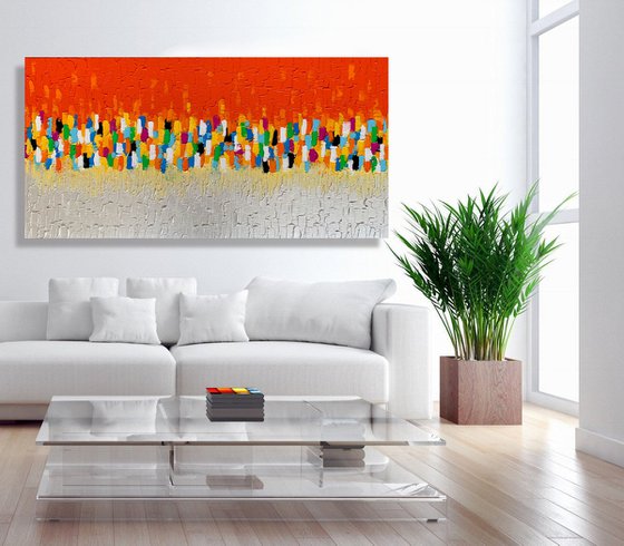 Cascade of Colors - LARGE,  TEXTURED, PALETTE KNIFE ABSTRACT ART – EXPRESSIONS OF ENERGY AND LIGHT. READY TO HANG!