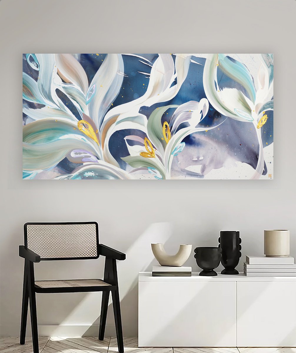 Abstract Acrylic Painting By Novi Lim, 60 X 30", Palebluedot & Theshootingstars, Original Artwork