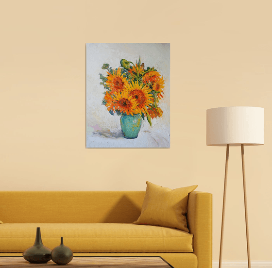 Sunflowers in a green Vase