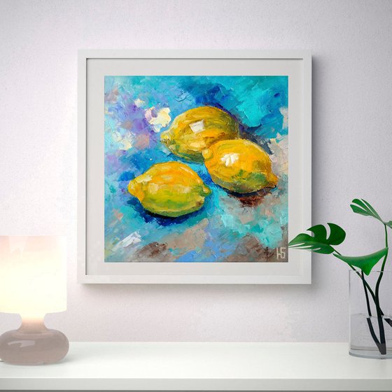 Lemon Still life Oil Painting Original art Fruit Artwork Citrus Wall Art