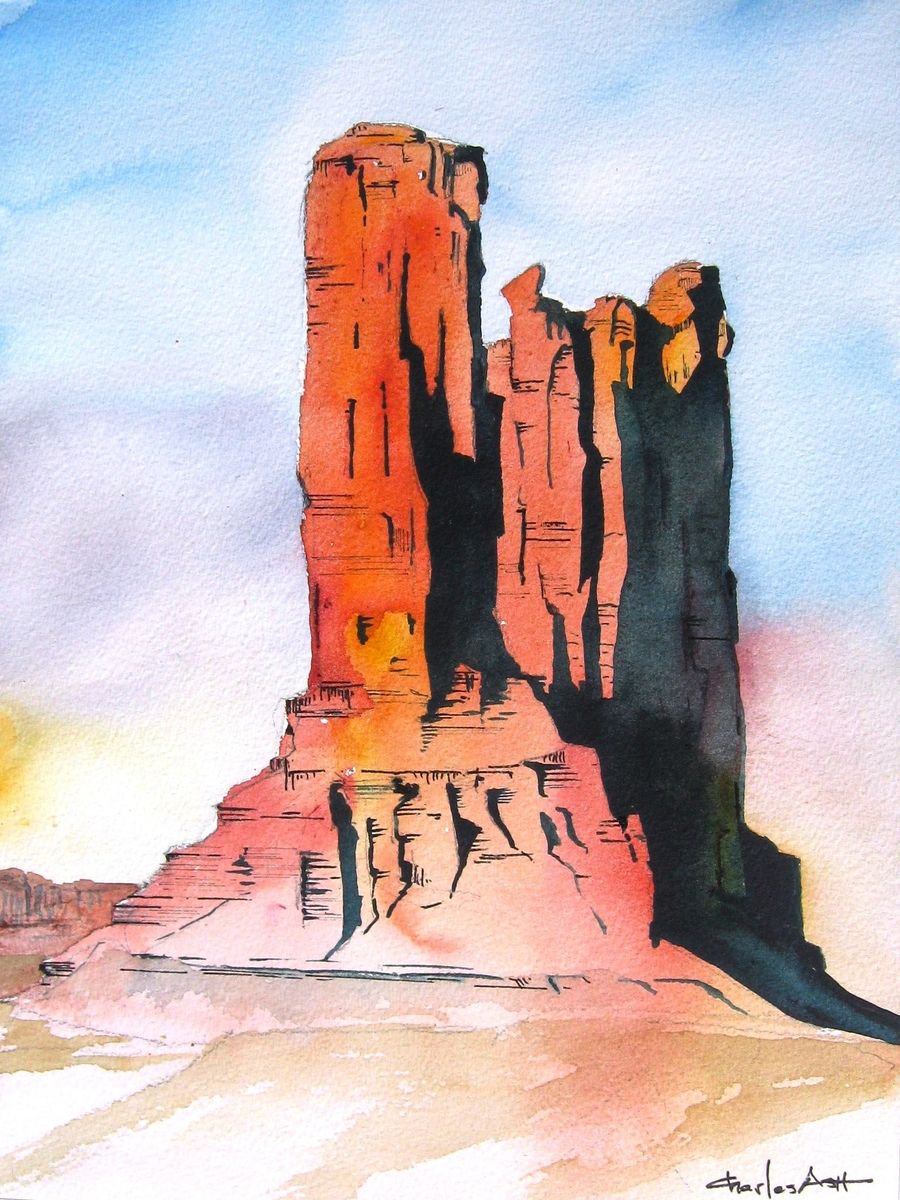 Monument Valley Butte - Original Watercolor Painting by CHARLES ASH