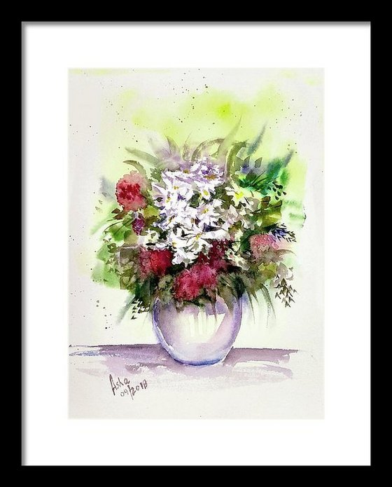 Vase of Flowers Watercolor Floral painting- 10.25"x 14"