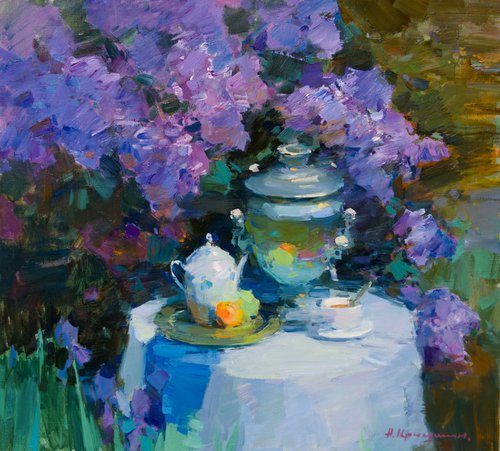 Tea in the Spring Garden by Aleksandr  Kryushyn