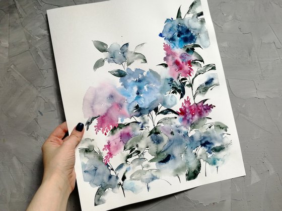 Hydrangea flowers painting