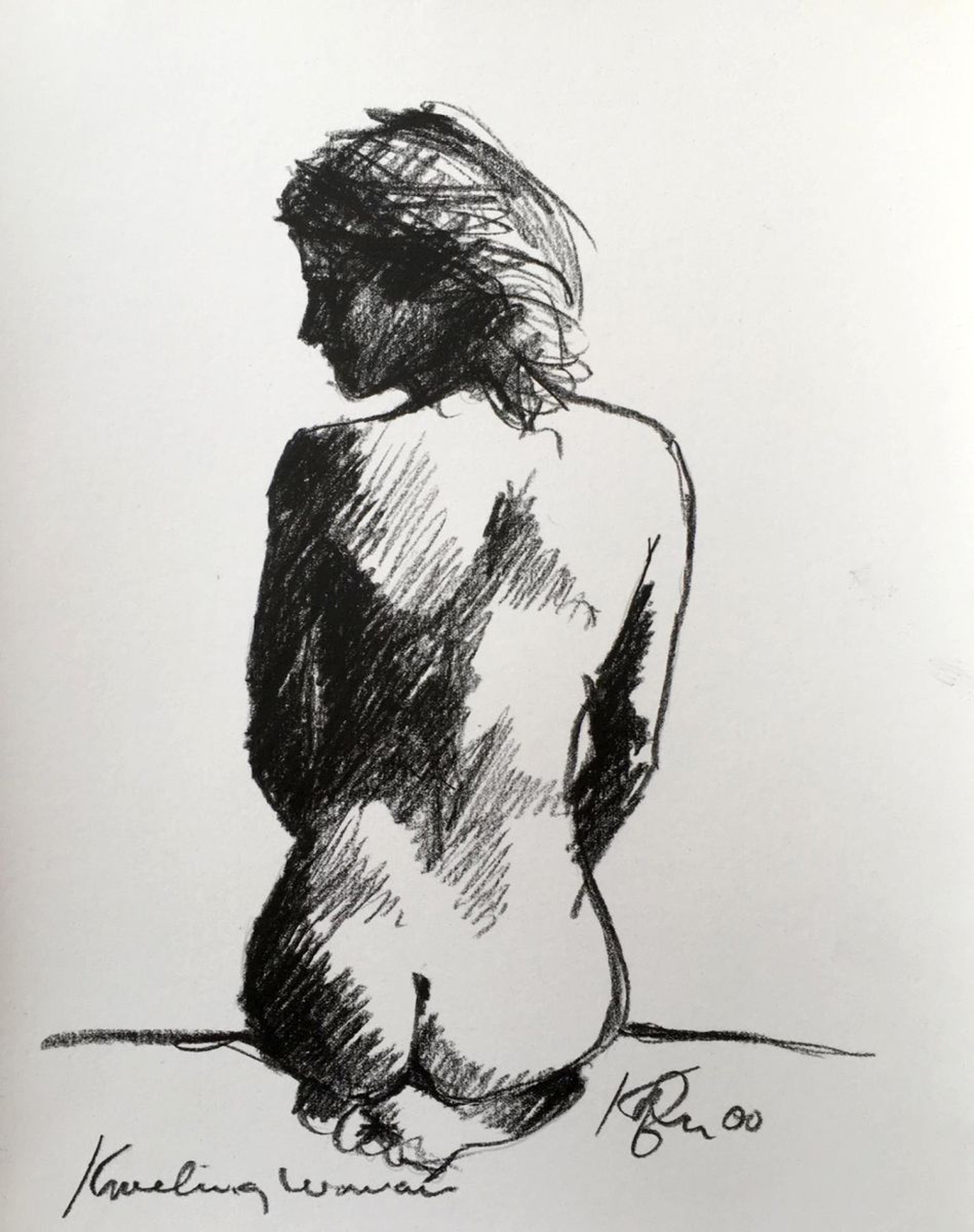 Kneeling Woman 2000 Drawing By David Kofton Artfinder,Girls Sketches Anime