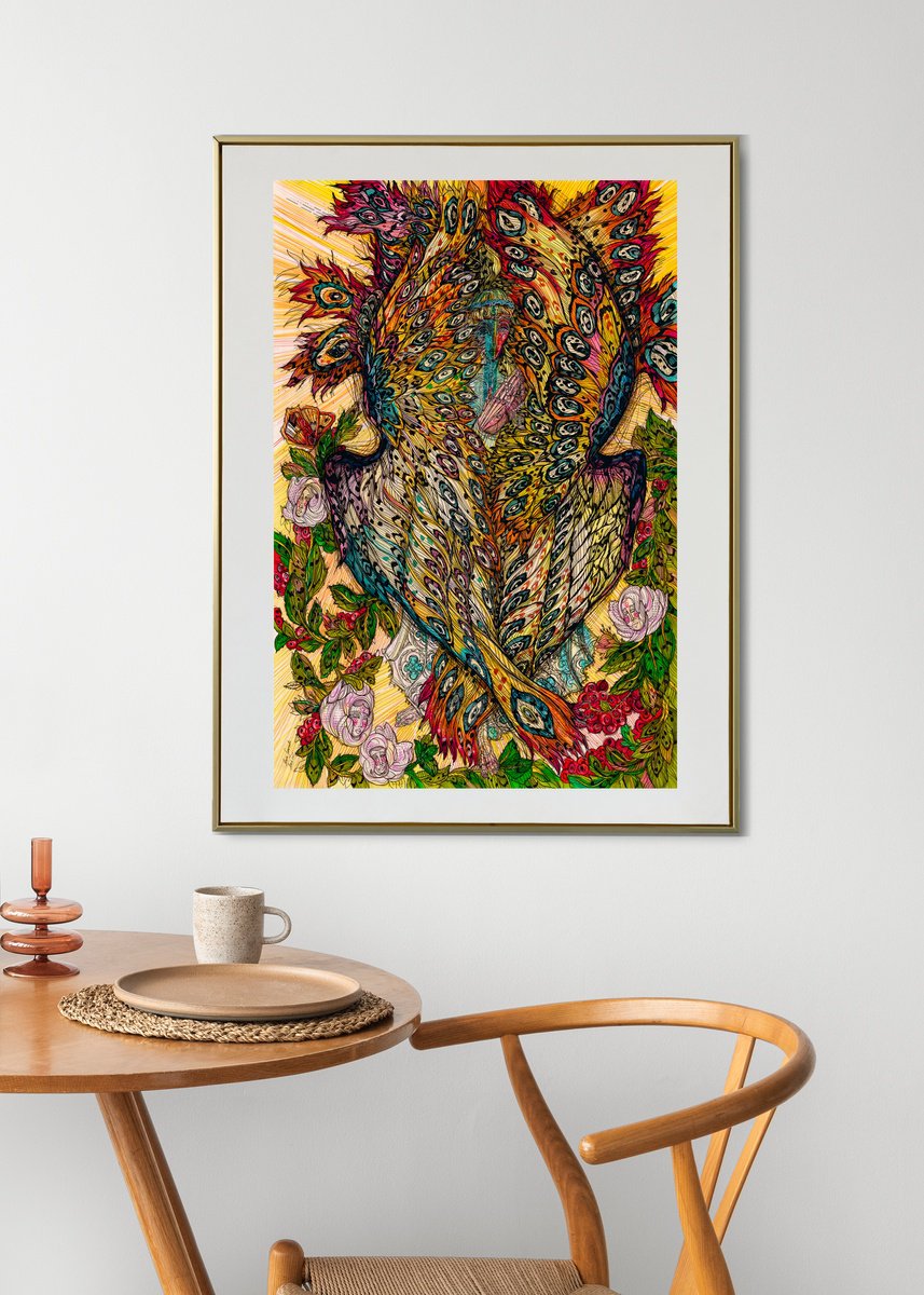 Impressionistic Portrait Drawing By Maria Susarenko, 24 X 35", Golden Seraphim, Original Artwork