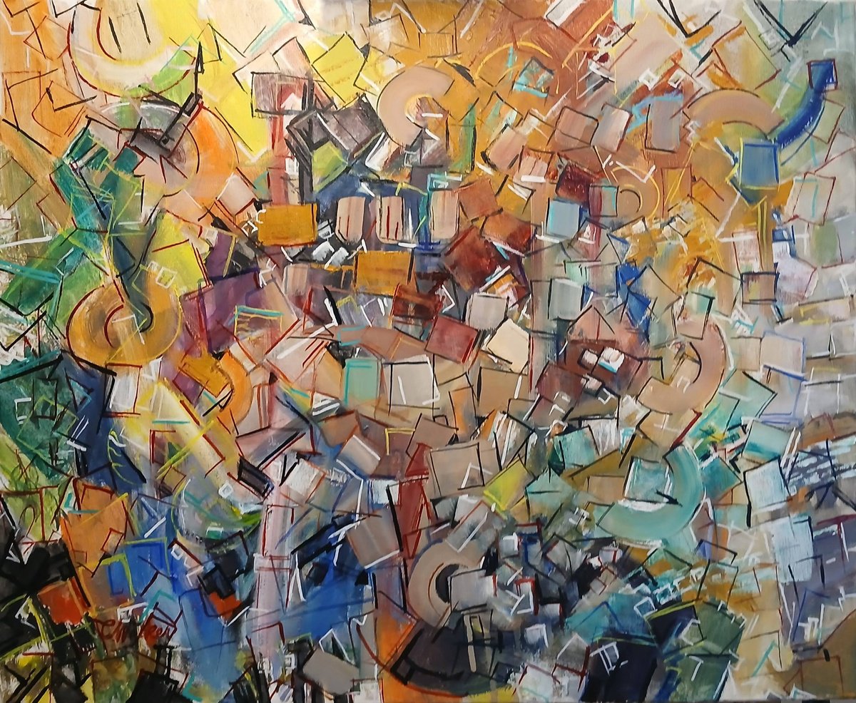 Geometric Abstract Oil Painting By Chris Walker, 24 X 20, Flatland, Original Artwork