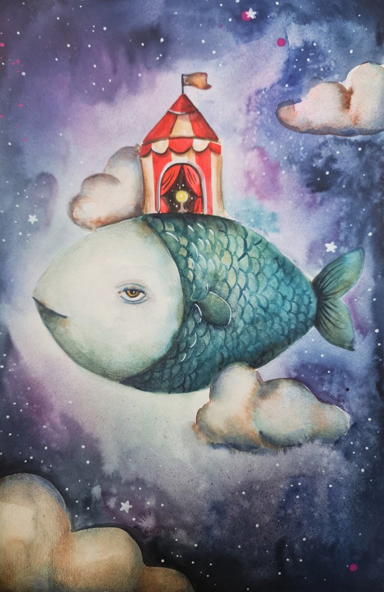 Surrealistic Painting , Stellar Parade By Evgenia Smirnova, 15 X 22, Artwork For Sale On Artfinder