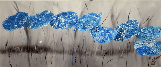 Blue Hydrangea - Abstract acrylic painting, Abstract Flowers