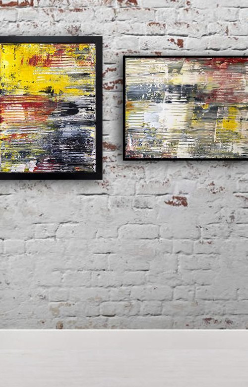 "The Usual Suspects" - FREE USA SHIPPING - Original PMS Abstract Triptych Acrylic Paintings On Canvas and Wood, Framed - 66" x 26" by Preston M. Smith (PMS)