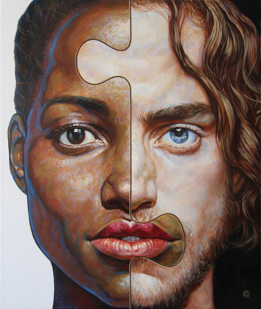 Photorealistic Portrait Oil Painting By Yaroslav Kurbanov, 39 X 47", Yin And Yang, Original Artwork