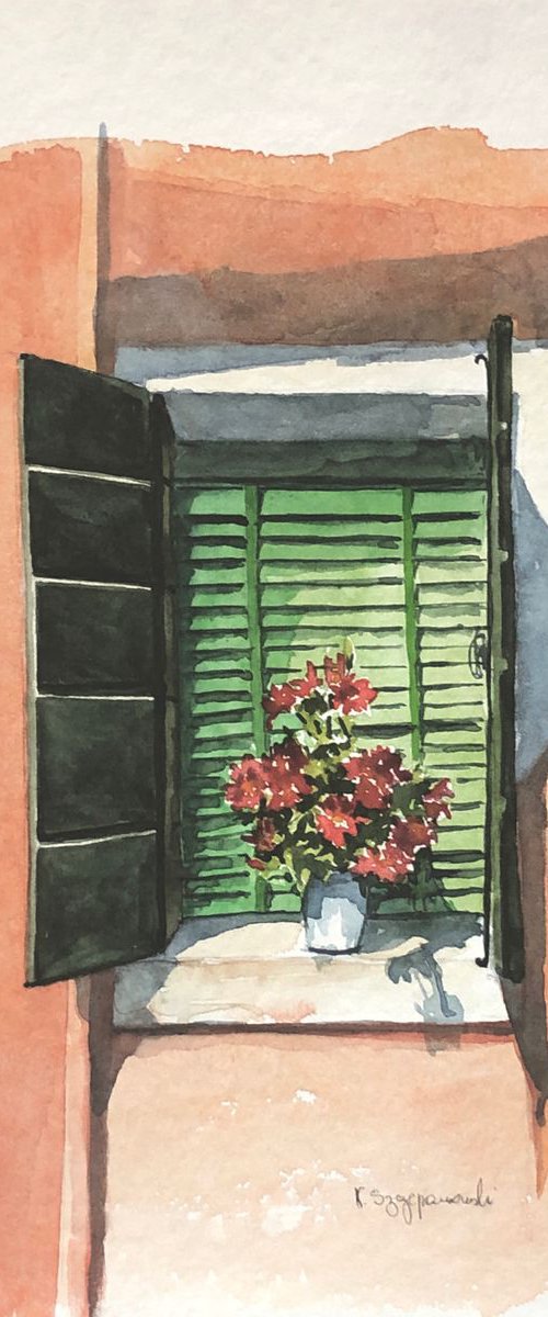 Burano green window by Krystyna Szczepanowski