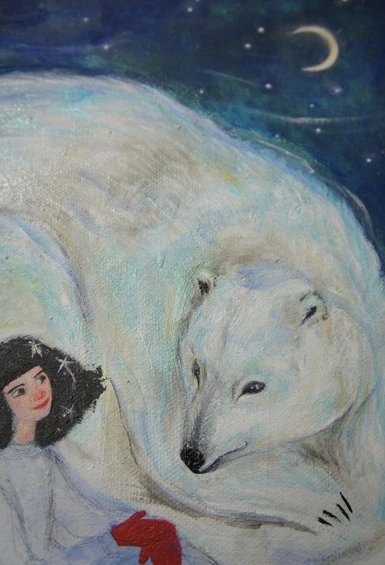 The Crescent Moon Bear And The North Star Mixed-media painting by ...