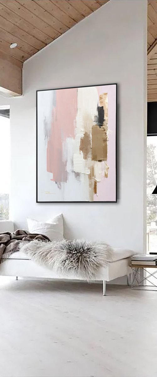 Blush Pink and Gold Abstract by Indie Ru