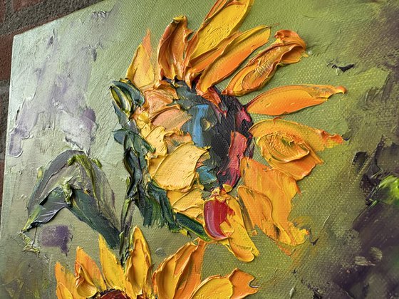 Sunflower impasto art