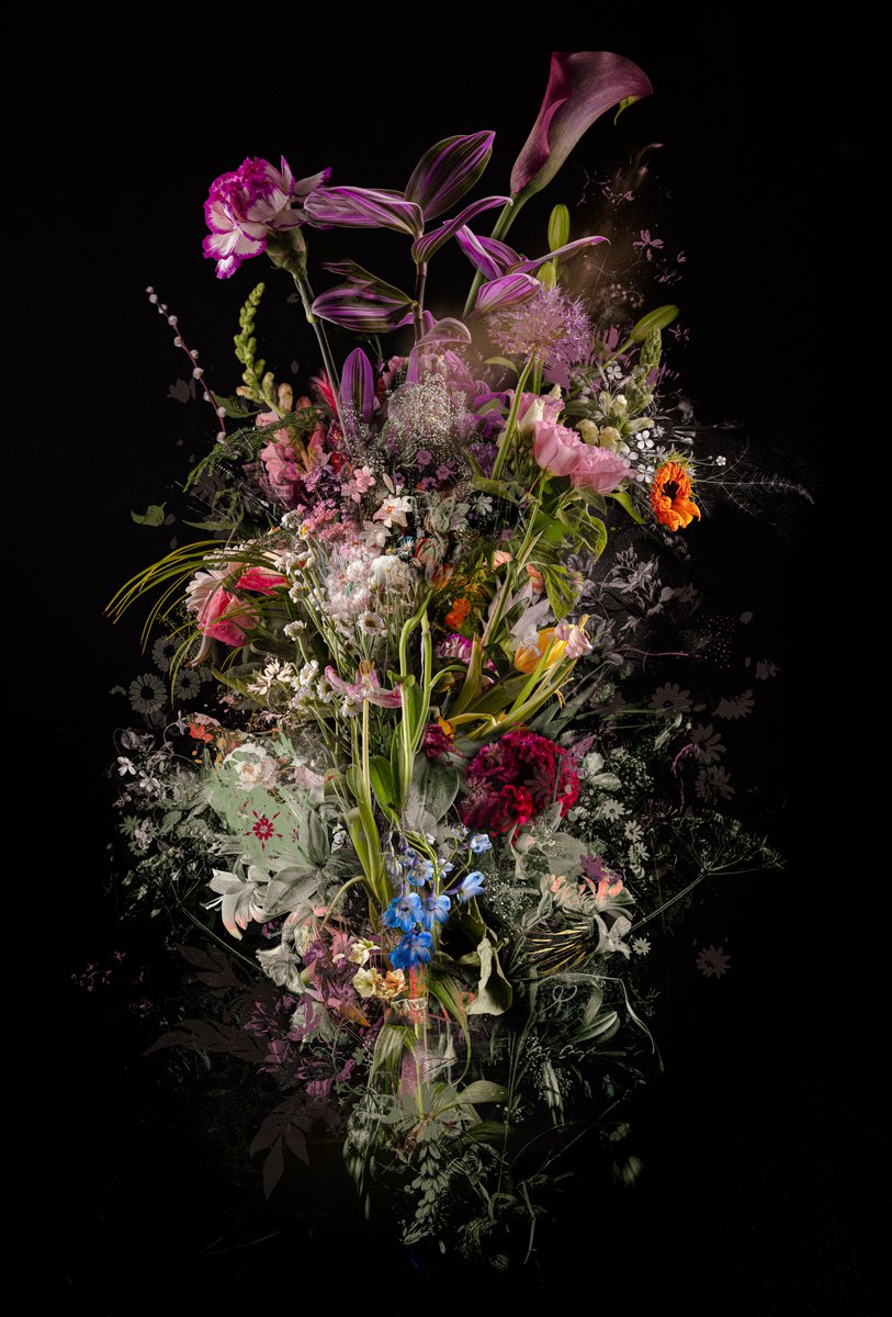 Botanical Painting By Teis Albers, 31 X 47", Bouquet Cinquante, Original Artwork