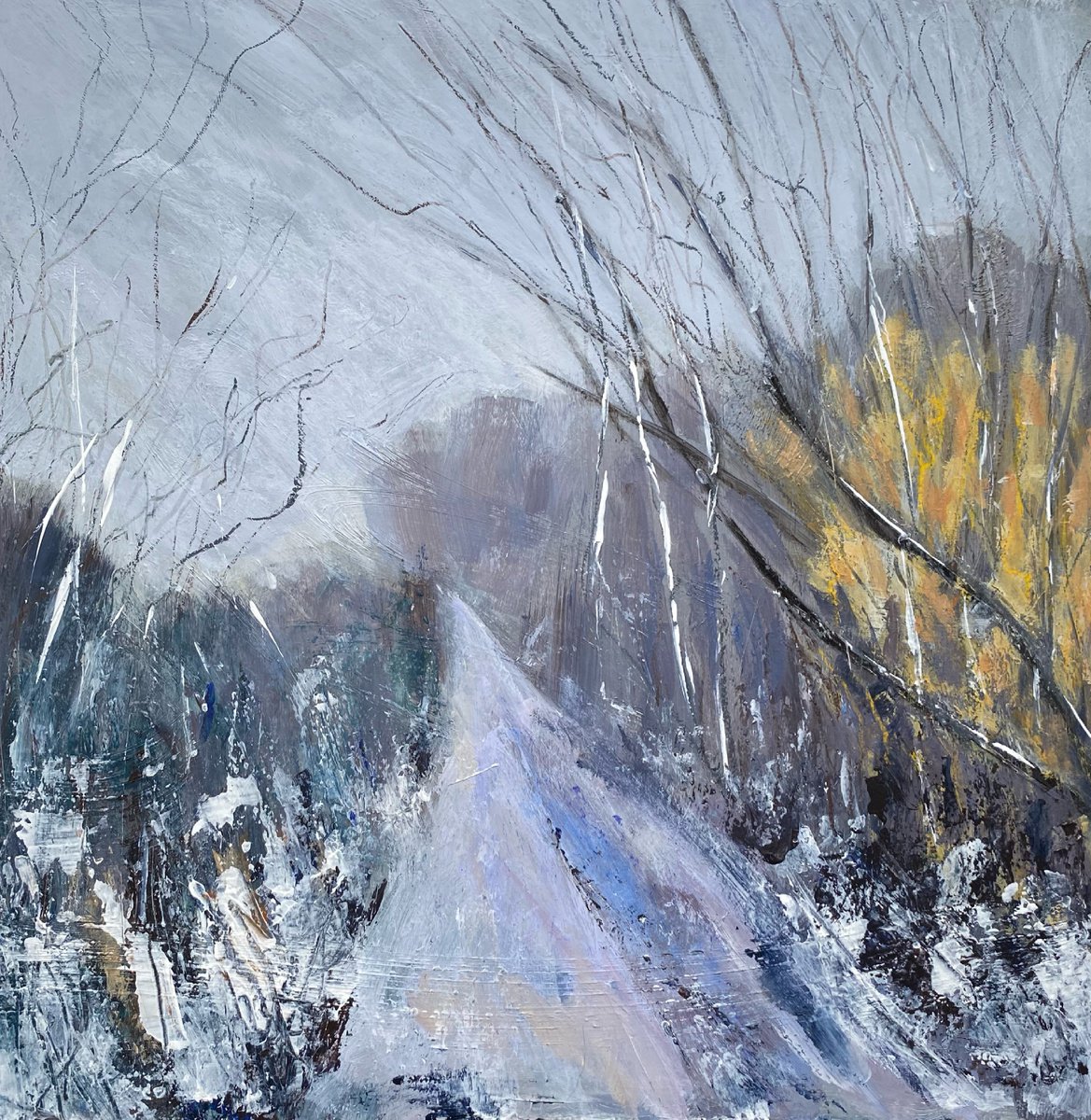 Impressionistic Landscape Painting By Nikki Wheeler, 14 X 14", Light Snow, Original Artwork