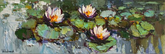 Pond flowers  Impasto Original Oil painting