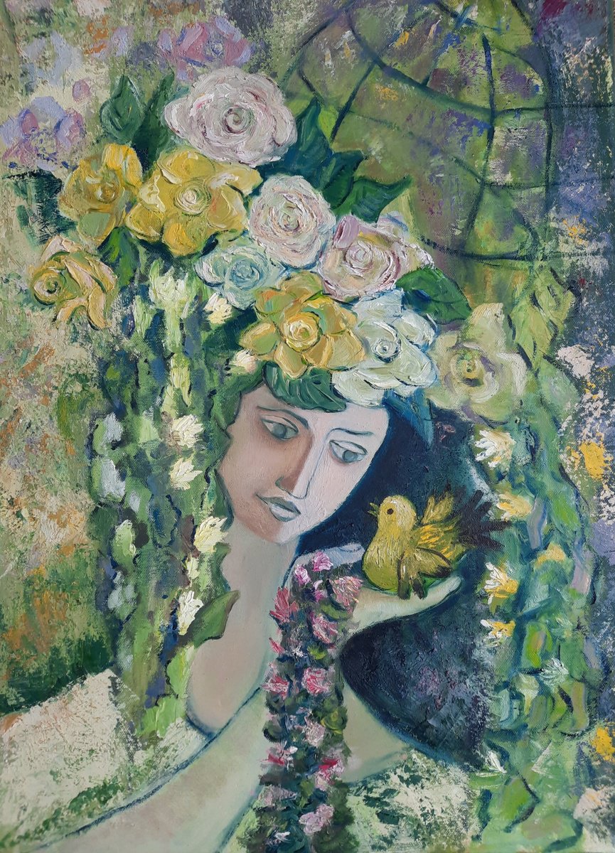 Surrealistic Oil Painting , Lady Spring By Vera Stein, 20 X 28, Artwork For Sale On Artfinder