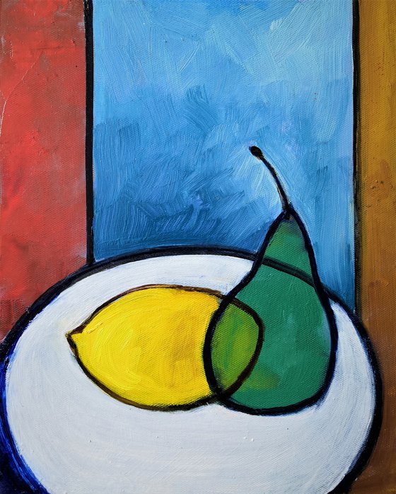 Yellow Lemon and Green Pear. SOLD