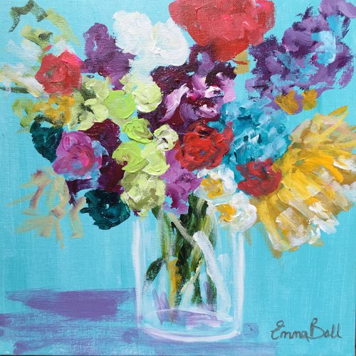 Bright floral mini work on canvas board by Emma Bell