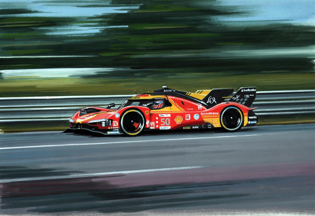 Transport Painting By Martin Tomlinson, 22 X 18", Ferrari 499P - Le Mans 2024, Original Artwork